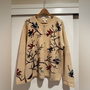Women's Beige Bird Pattern Sweater